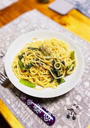 イカの塩辛と小松菜のパスタ-レシピのメイン写真