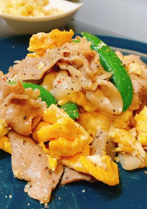 スナップエンドウと卵のオイマヨ豚肉炒め-レシピのメイン写真