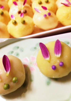 お月見に可愛いウサギの豆腐さつまいも団子-レシピのメイン写真