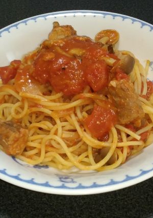 【缶詰で簡単魚介風】サバとトマトのパスタ-レシピのメイン写真
