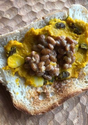 パンプキンサラダに納豆トースト-レシピのメイン写真