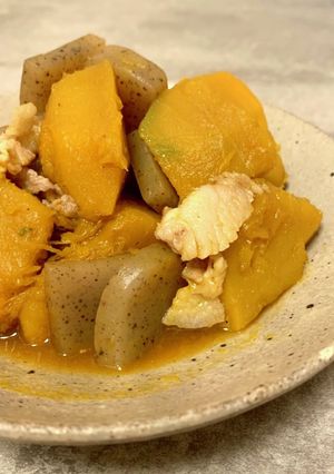 10分で染み込むかぼちゃとこんにゃく煮物-レシピのメイン写真