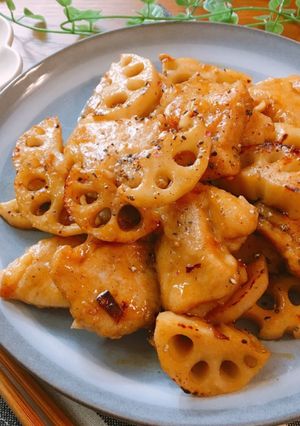 鶏むね肉とれんこんのバター醤油照り焼き-レシピのメイン写真