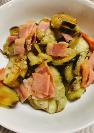腸活　ナスとベーコンの炒め物-レシピのメイン写真