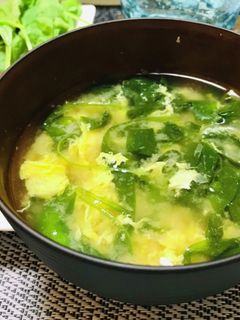 ベビーリーフほうれん草と卵のお味噌汁-レシピのメイン写真