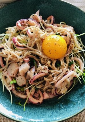 糖質制限᯽長い食材で麺気分᯽海鮮ぺぺたま-レシピのメイン写真