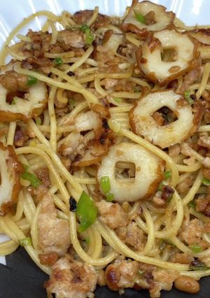納豆と鶏ひき肉　カリカリスパゲティ-レシピのメイン写真