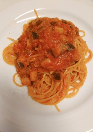 なすとベーコンのトリプルトマトパスタ-レシピのメイン写真