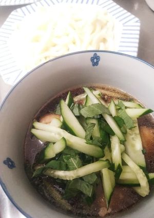 簡単ランチ♪鶏肉の冷あつうどん！-レシピのメイン写真