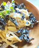 黒きくらげとベーコンのクリームパスタ
