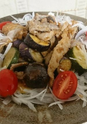 チリ&ヨーグル、茄子とズッキーニの肉炒め-レシピのメイン写真