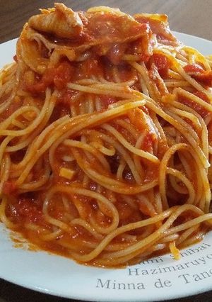 トマト豚肉ニンニクパスタ-レシピのメイン写真