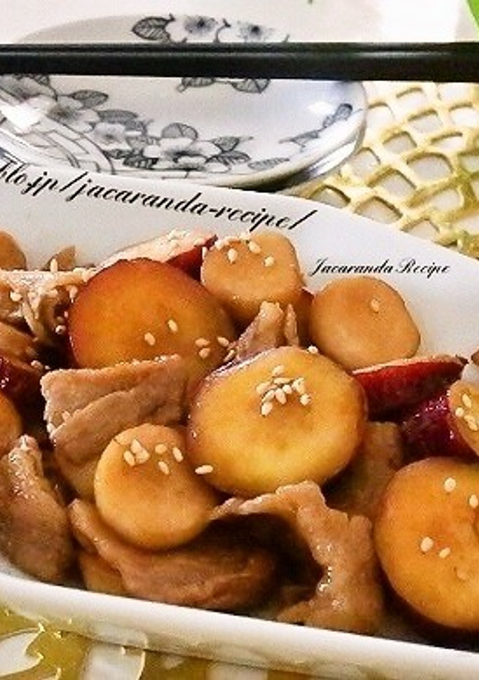 さつまいもとエリンギと豚肉の甘辛炒め-レシピのメイン写真