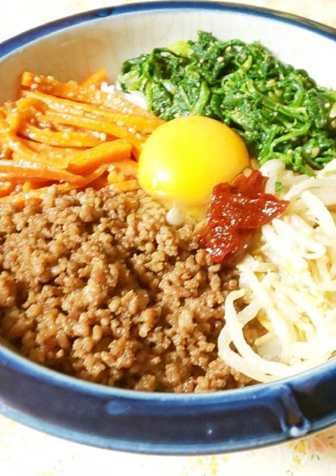ひき肉3色ナムル ビビンバ ビビンバ丼 by KBBキッチン☆ 【クックパッド】 簡単おいしいみんなのレシピが392万品
