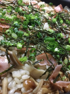 ぬめりきのことカリカリハムの和風リゾット-レシピのメイン写真