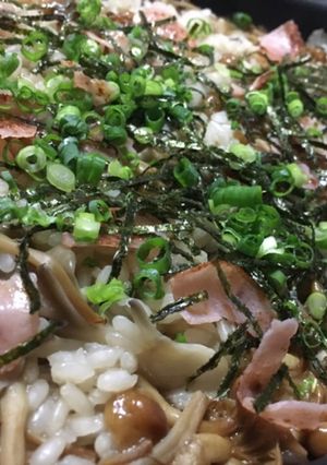 ぬめりきのことカリカリハムの和風リゾット-レシピのメイン写真