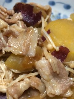 豚バラ肉とさつま芋とえのき茸の煮物-レシピのメイン写真