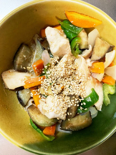全てレンジ胸肉なすすき煮味青椒肉絲風-レシピのメイン写真