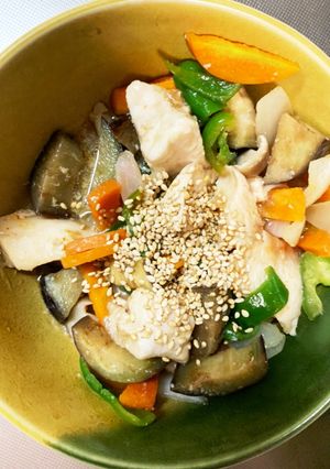 全てレンジ胸肉なすすき煮味青椒肉絲風-レシピのメイン写真