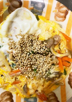 全てレンジしっかり味のニラ玉味豚平焼風-レシピのメイン写真