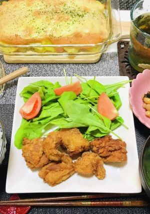 十五夜のお月見団子と唐揚げの夕飯レシピ-レシピのメイン写真