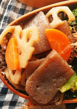 お弁当★冷めて美味こんにゃくレンコン煮物-レシピのメイン写真