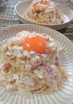 オッサンの月見カルボナーラ-レシピのメイン写真