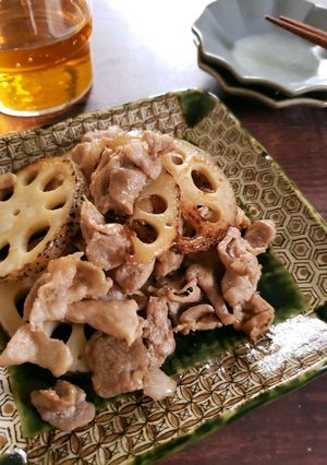 れんこんと豚こまのバターポン酢照り焼き-レシピのメイン写真