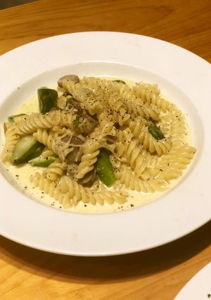 ゴボウ・帆立・アスパラ・フッジリパスタ-レシピのメイン写真