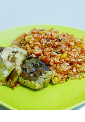 トマトとサバ水煮缶で作る洋風炊き込み御飯-レシピのメイン写真