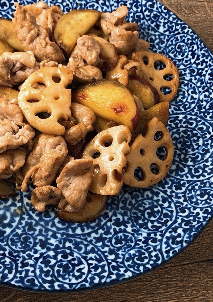 れんこんとさつま芋と豚肉のオイスター炒め-レシピのメイン写真