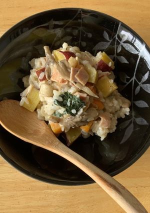 秋の味覚とハムのずぼらリゾット-レシピのメイン写真