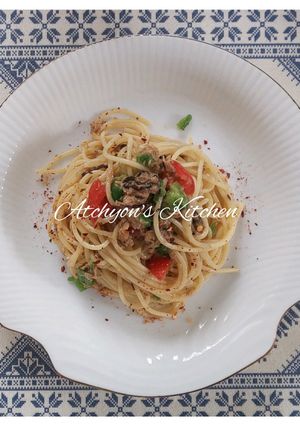 簡単！鯖味噌煮缶の彩り冷製パスタ-レシピのメイン写真