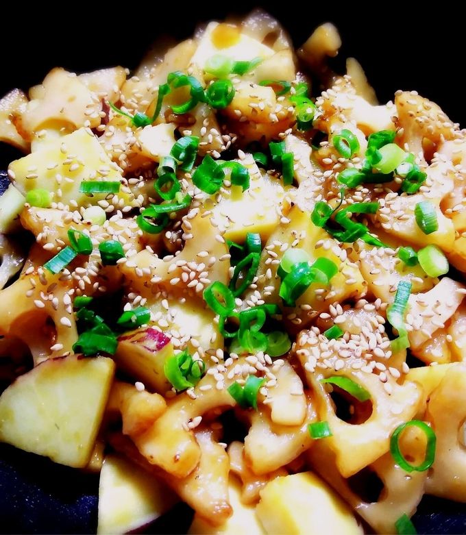 さつまいも・蓮根・鶏肉の照り照り炒め-レシピのメイン写真