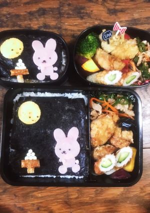 カップル弁当　お月見　キャラ弁　高校生-レシピのメイン写真