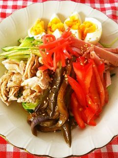 焼きナスと豚しゃぶの冷やし中華-レシピのメイン写真