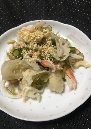 胡瓜と茎わかめ、蓮根の酢の物-レシピのメイン写真