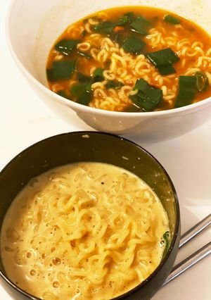 辛ラーメンアレンジ　カルボナーラつけ麺-レシピのメイン写真