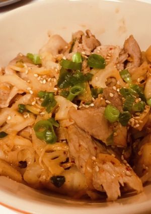れんこんシャキシャキ豚キムチ-レシピのメイン写真