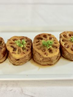 レンコンの豚ひき肉のはさみ照り焼き-レシピのメイン写真