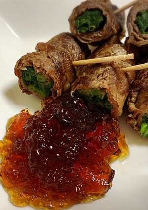 牛肉ネギ巻き巻き焼き　ポン酢ジュレ添え-レシピのメイン写真