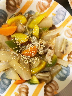 レンジ生姜風味和風味豚こま大根青椒肉絲風-レシピのメイン写真