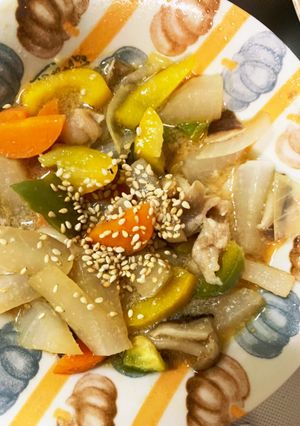 レンジ生姜風味和風味豚こま大根青椒肉絲風-レシピのメイン写真