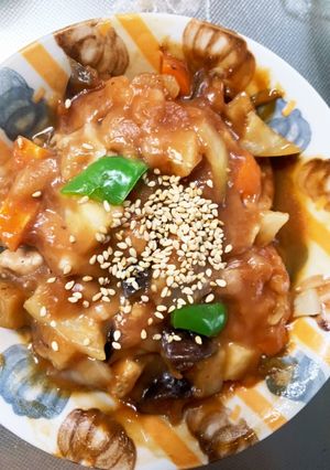レンジ簡単デミグラ&豚こまのせドーム蒸し-レシピのメイン写真
