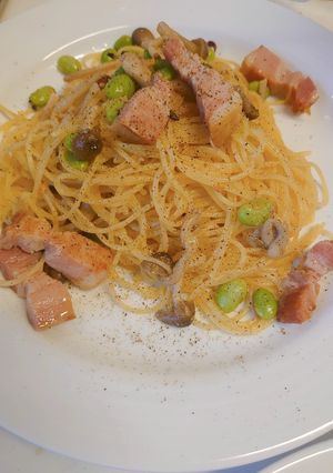ベーコンとキノコと枝豆のペペロンチーノ-レシピのメイン写真