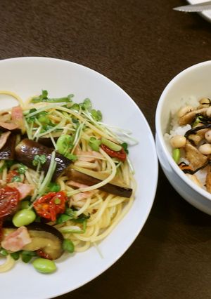 アンチョビパスタとひじきご飯 -レシピのメイン写真
