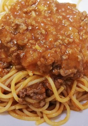 レトルトにひと手間、ミートソースパスタ-レシピのメイン写真
