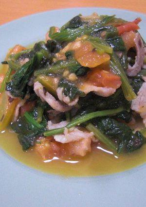 トマト・ほうれん草・豚肉炒め（バジル風）-レシピのメイン写真
