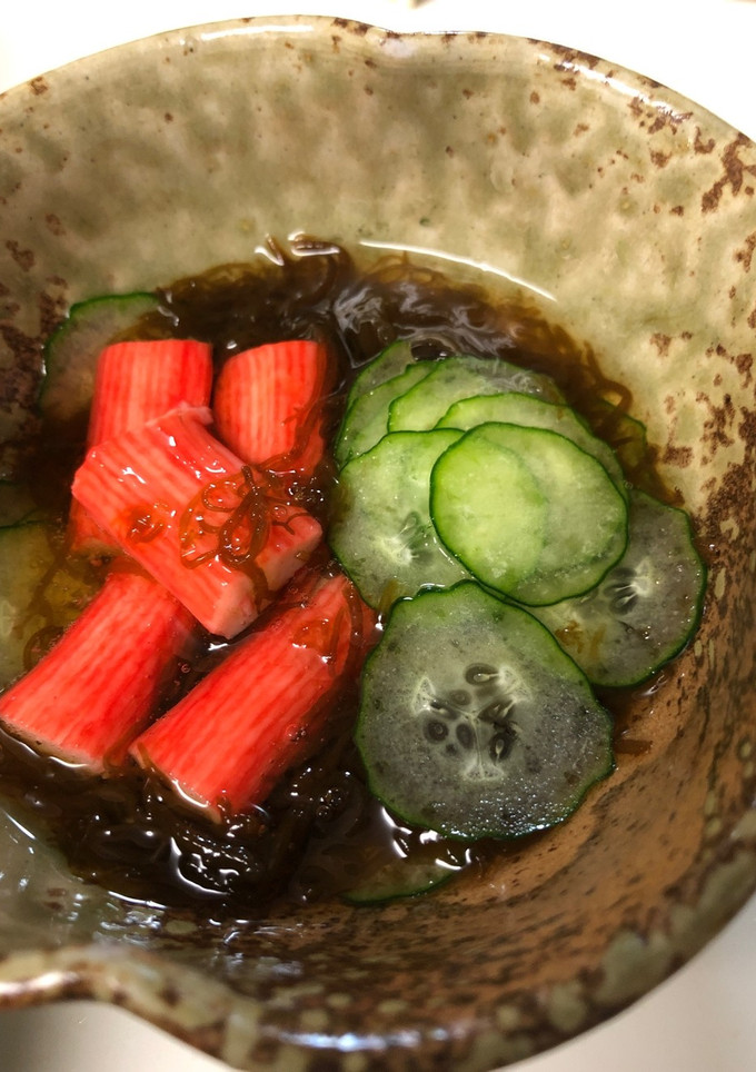 ゆず酢味付もずくと胡瓜とカニカマ和え-レシピのメイン写真