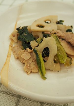 小松菜とれんこんのソテー★神戸市学校給食-レシピのメイン写真